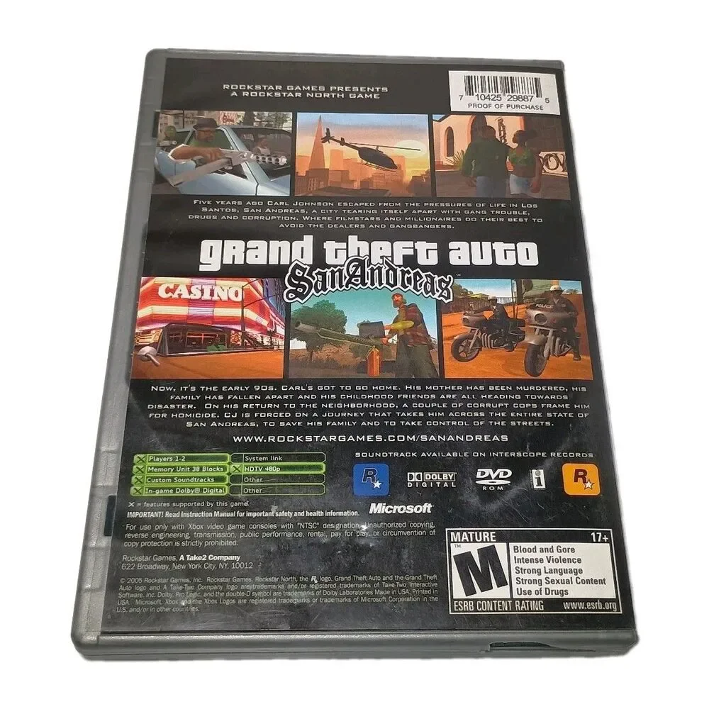 Grand Theft Auto San Andreas Platinum Hits - Microsoft Original Xbox No Manual